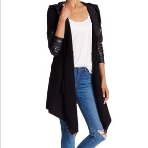 BLANK NYC Black Faux Leather Knit Cardigan